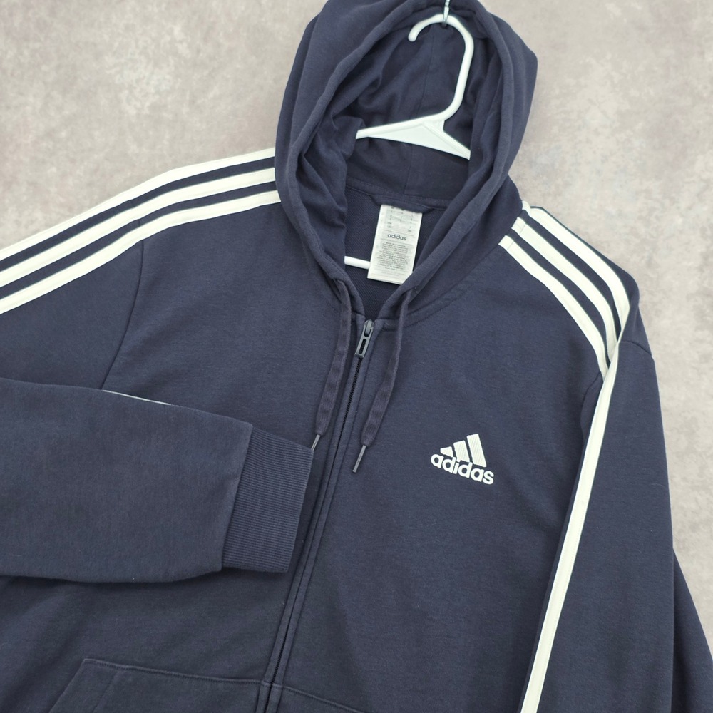 Adidas Essentials 3-Stripes Full Zip Hoodie Mens Large Navy Blue GK9033